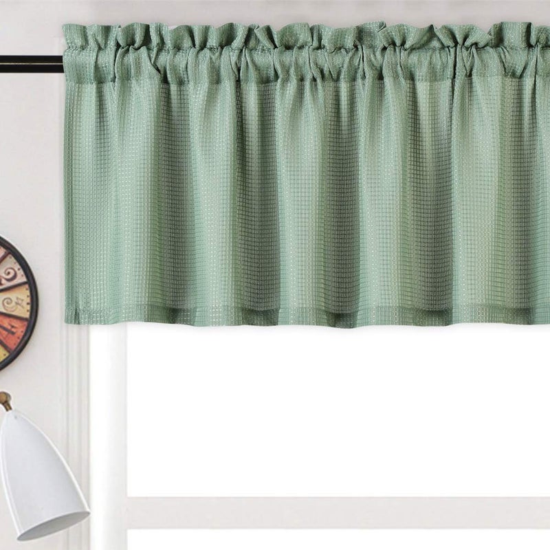 NANAN Curtain Valance,Waffle Weave Waterproof Window Valance for Bathroom,Rod Pocket Tailored Kitchen Valance Curtain Cafe Curtains - 60" x 15", Sage, One Panel - Image 2